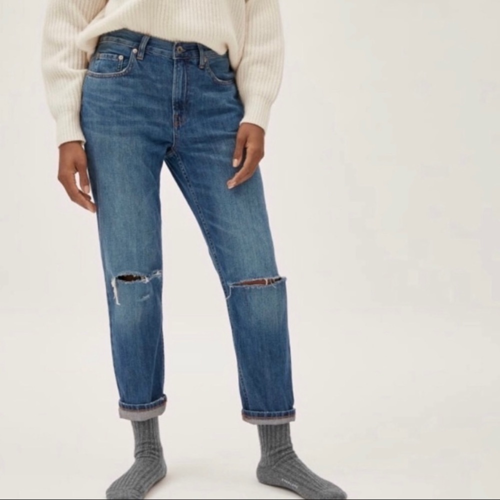 Everlane The Summer Denim Ripped High Rise Straight Leg Cotton Jeans Blue